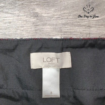 Loft Outlet Tweed Textured Mini Skirt Black White Fringe Trim Lined Size 8