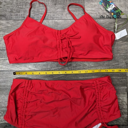 Peddney Ruched Front High Waist Bikini Swimsuit Size XL