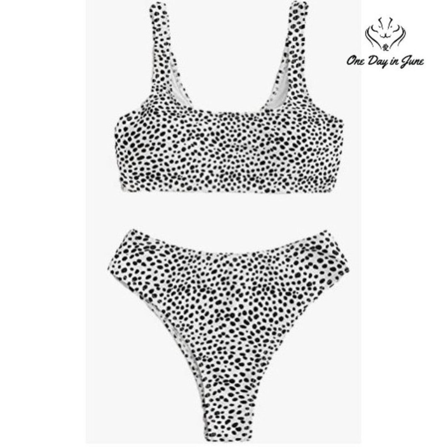 SweatyRocks Dalmatian Print Scoop Front Bikini Swimsuit Size M
