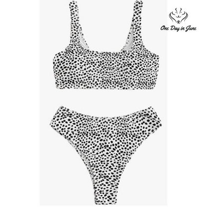 SweatyRocks Dalmatian Print Scoop Front Bikini Swimsuit Size M