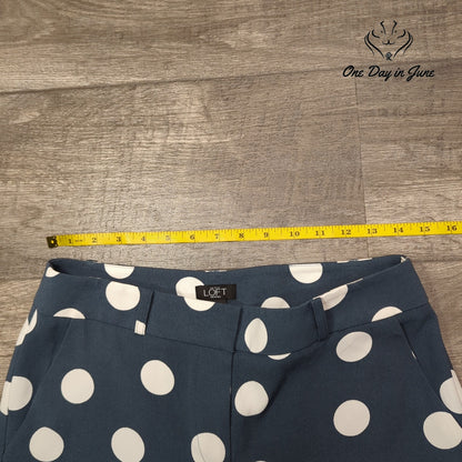 Loft Petite Marisa Skinny Crop Pants Navy White Polka Dot Size 4P