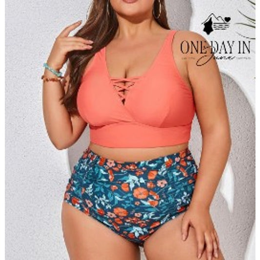Hanna Nikole Plus Size High Waist Ruched Bikini Swimsuit Size 12W