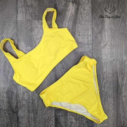 Pink Queen Crop Top High Waist Bikini Swimsuit Size L