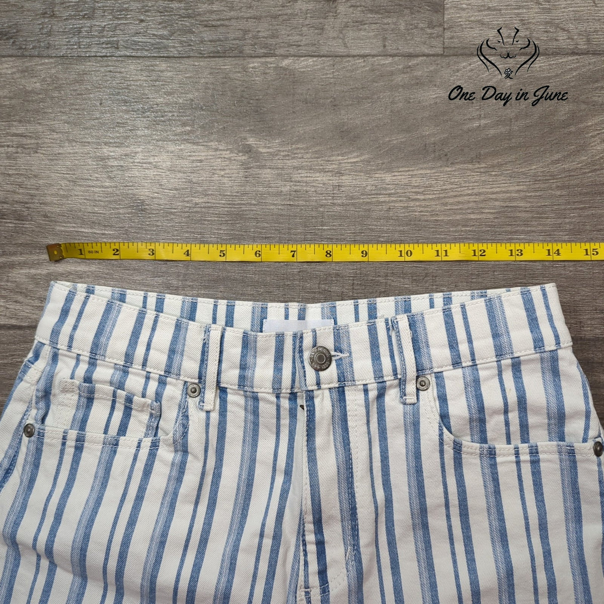 Loft Blue White Striped Denim Cutoff Shorts Frayed Hem Size 0