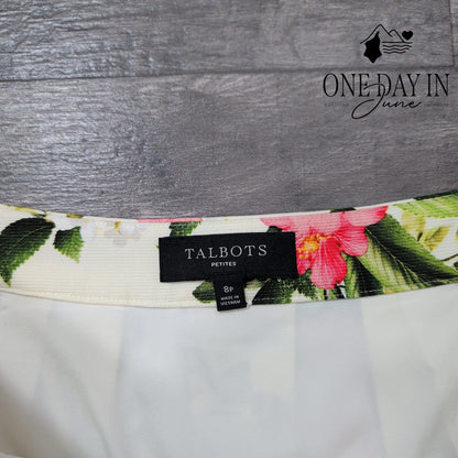 Talbots Petites Floral Pleated A-Line Skirt Pink Green Garden Print NWT Size 8P