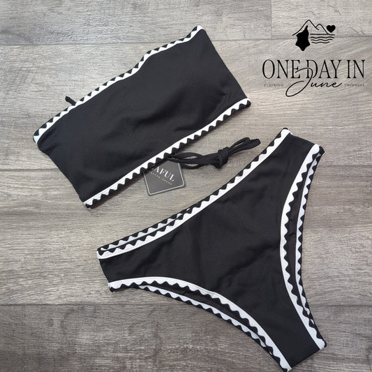 Zaful Bandeau Ribbed Bikini Swimsuit Size M