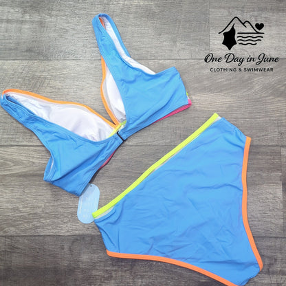 Hilinker V Neck High Waist Bikini Swimsuit Size L