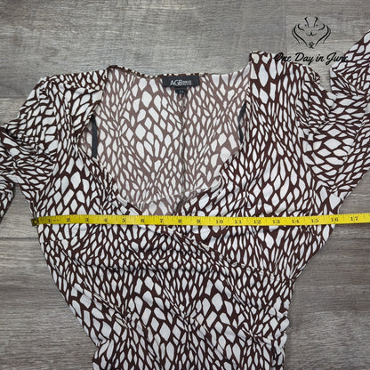 AGB Petite Abstract Print Faux Wrap Belted Midi Dress Brown White NWT Size 8P