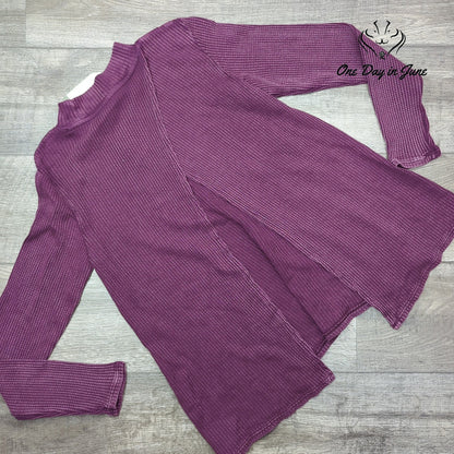 Wonderly Waffle Knit Long Sleeve Mock Neck Top Bordeaux Purple NWT Size L
