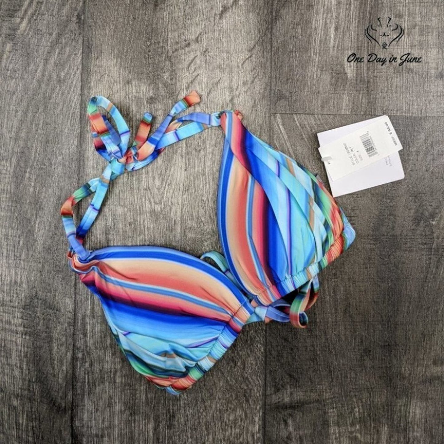 La Blanca Sunset Stripe Halter Bra Swim Top Size 4