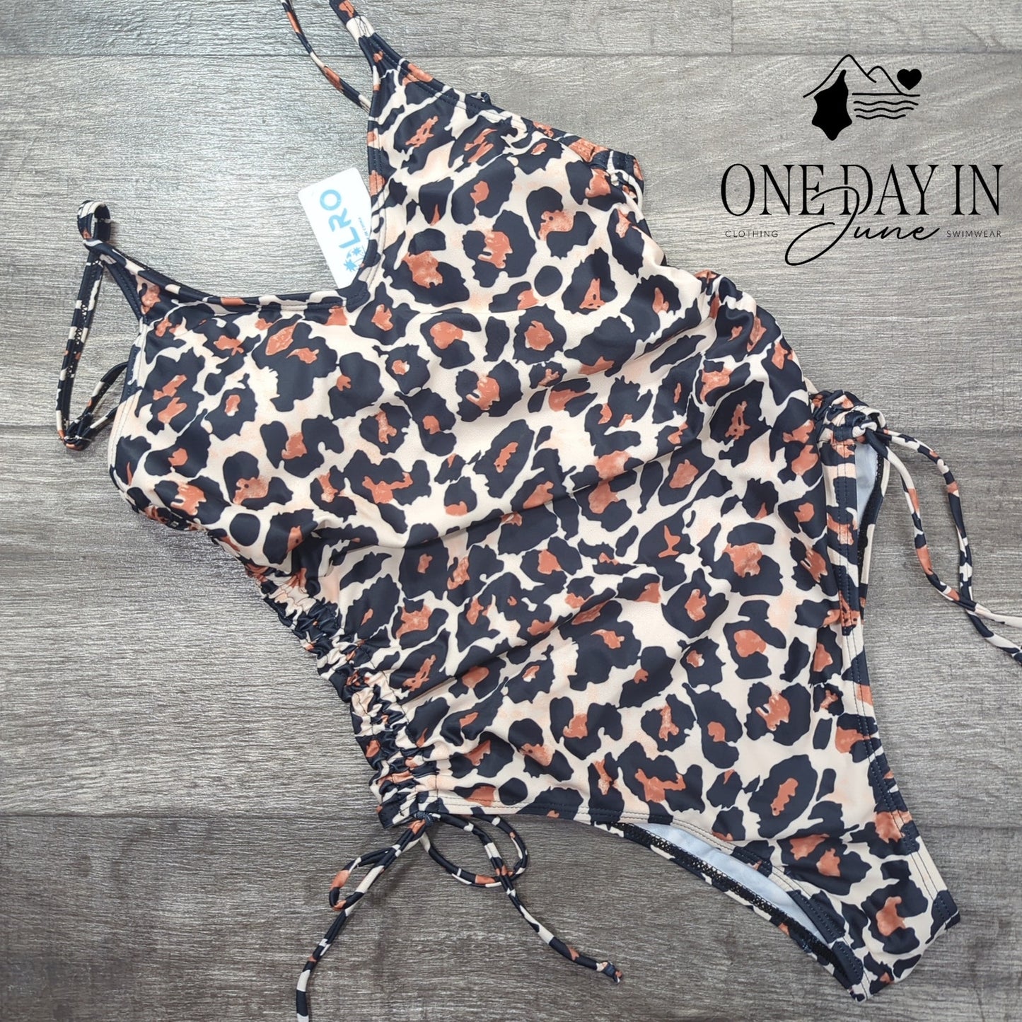 Aolro Leopard Drawstring One Piece Swimsuit Size S