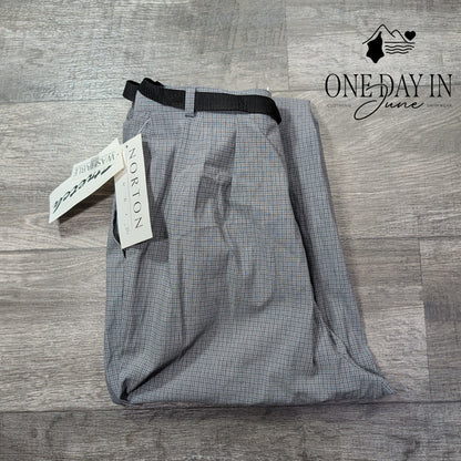 Norton McNaughton Womens Belted Straight Leg Dress Pants Gray Check NWT Size 12
