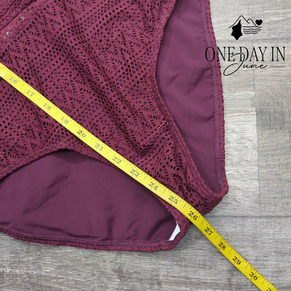 Charmo V Front One Piece Swimsuit Burgundy Crochet Lace NWT Size L