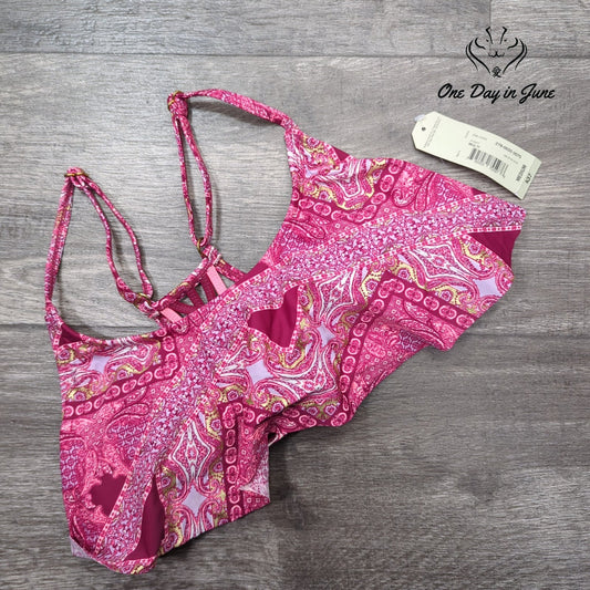 Arizona Jean Co. Juniors Paisley Ruffle Cage Back Bikini Top Pink NWT Size M