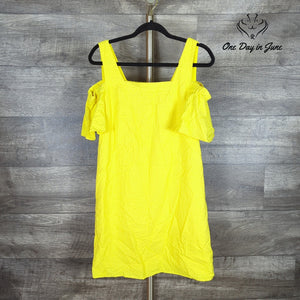 J.Crew Cold Shoulder Mini Dress Bright Yellow Textured Ruffle NWT Size S