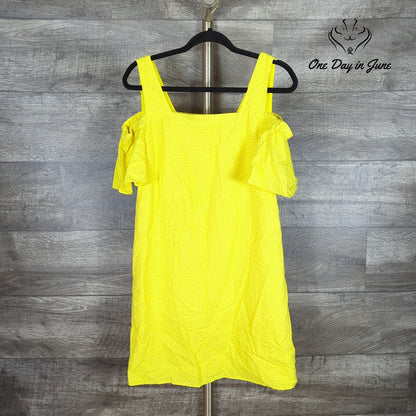 J.Crew Cold Shoulder Mini Dress Bright Yellow Textured Ruffle NWT Size S