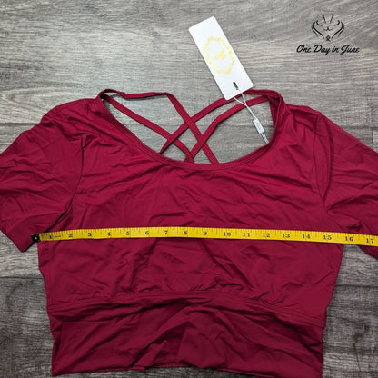 Zexxy Short Sleeve Criss Cross Back Yoga Top Size M