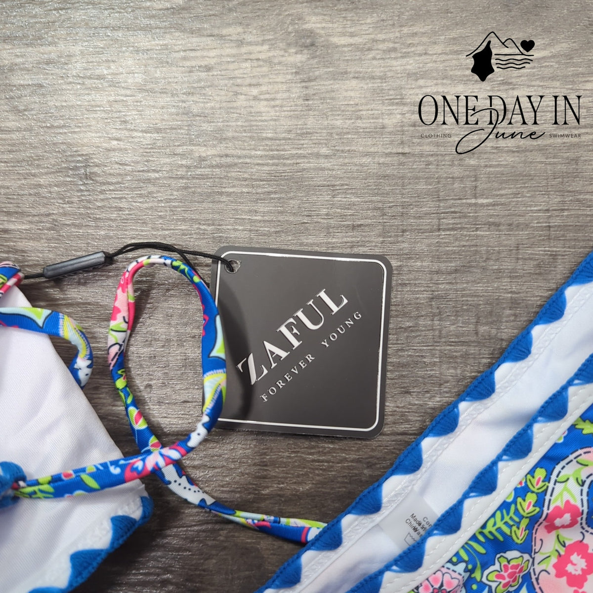 Zaful Floral Paisley Bandeau Bikini Swimsuit Blue NWT Size s