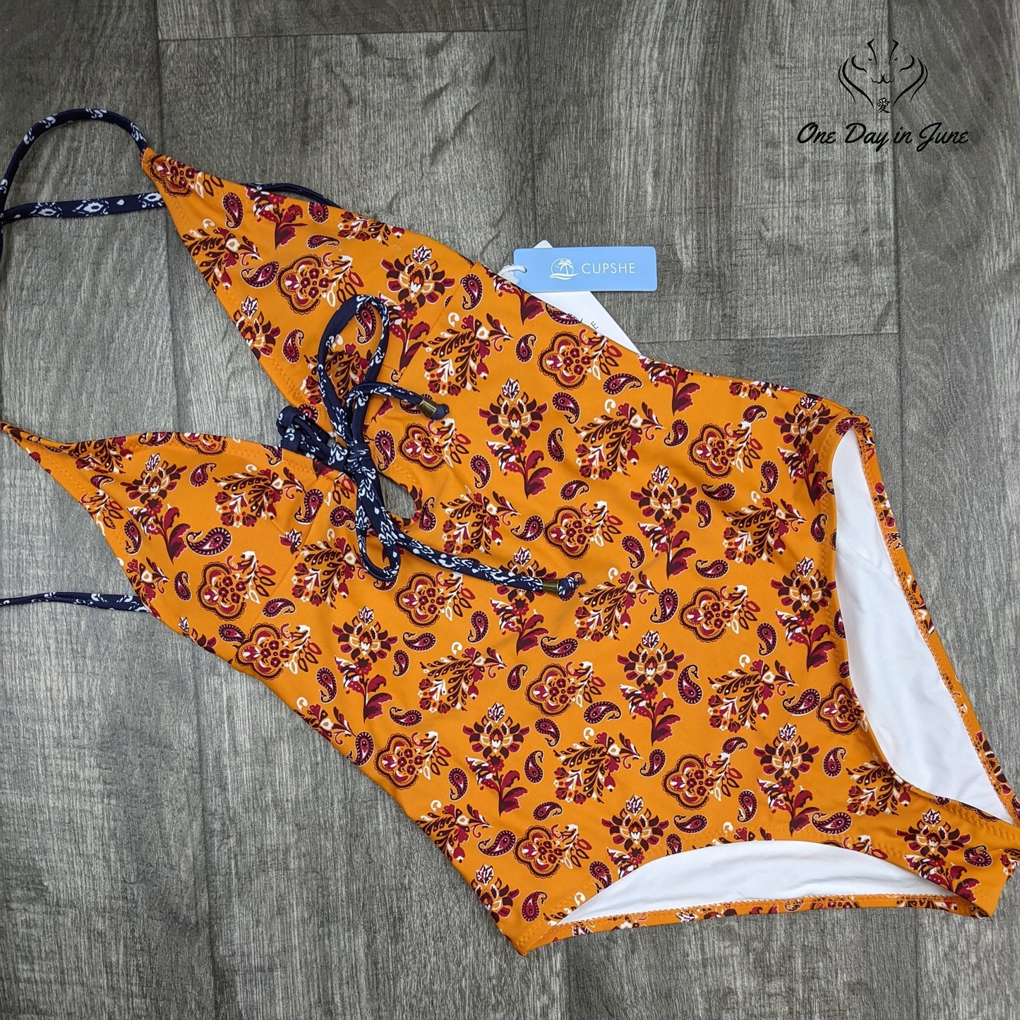 Cupshe Orange Paisley One Piece Swimsuit Size S