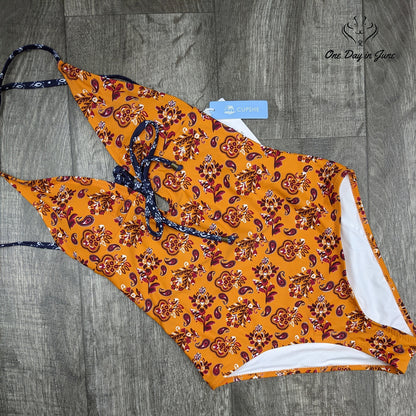 Cupshe Orange Paisley One Piece Swimsuit Size S