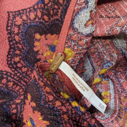 Free People Women's Open Back Long Sleeve Ruffle Bottom Boho Top Size XS