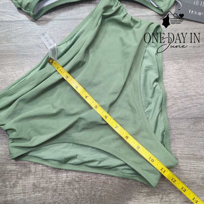 Tempt Me Cross Front High Waisted Bikini Swimsuit Sage Green NWT Size M
