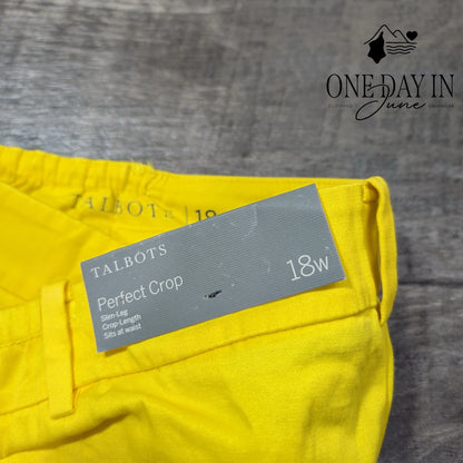 Talbots Plus Size Perfect Crop Slim Leg Pants Yellow NWT $89.50 Size 18W