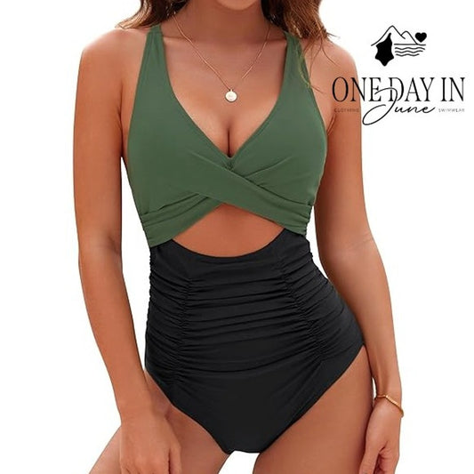Blooming Jelly Tie Back Cut Out Cross Front One Piece Swimsuit Size XL