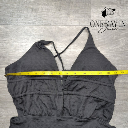 SOLY HUX Smocked Tie Back Cut Out One Piece Swimsuit Black NWT Size M