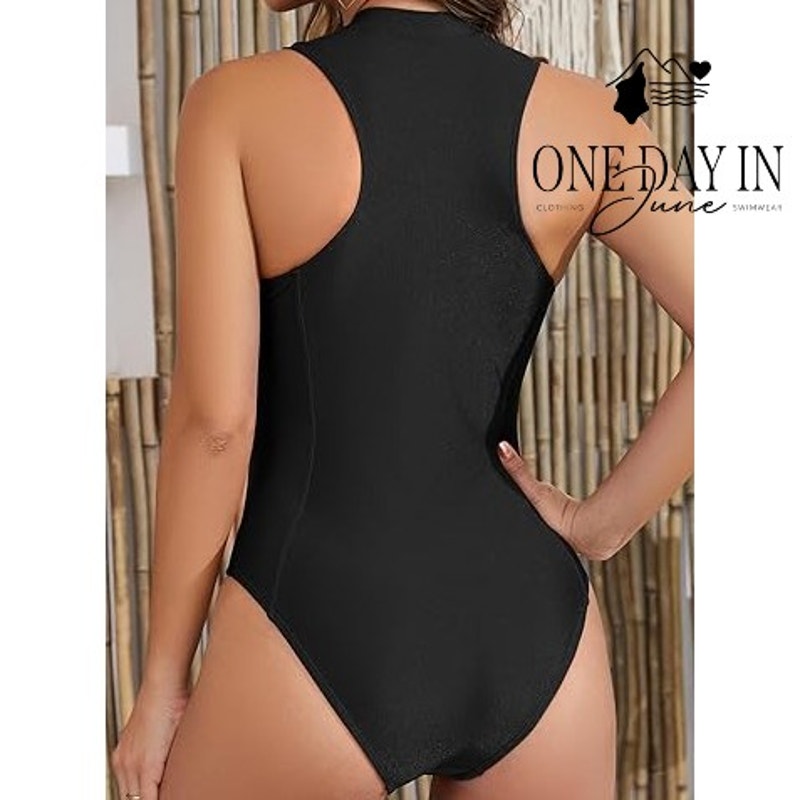 Charmo Hight Neck Zip Front One Piece Swimsuit Size M