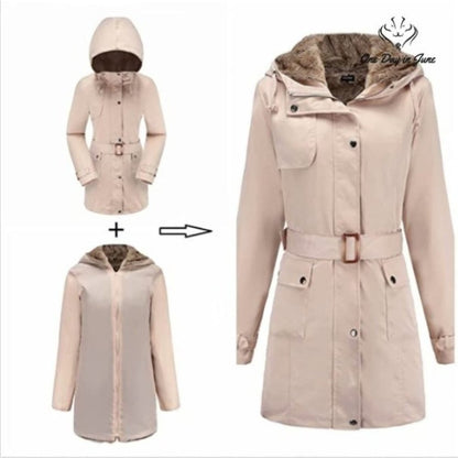 Beinia Valuker Winter Trench Coat with Detachable Fur Lined Hood Size L