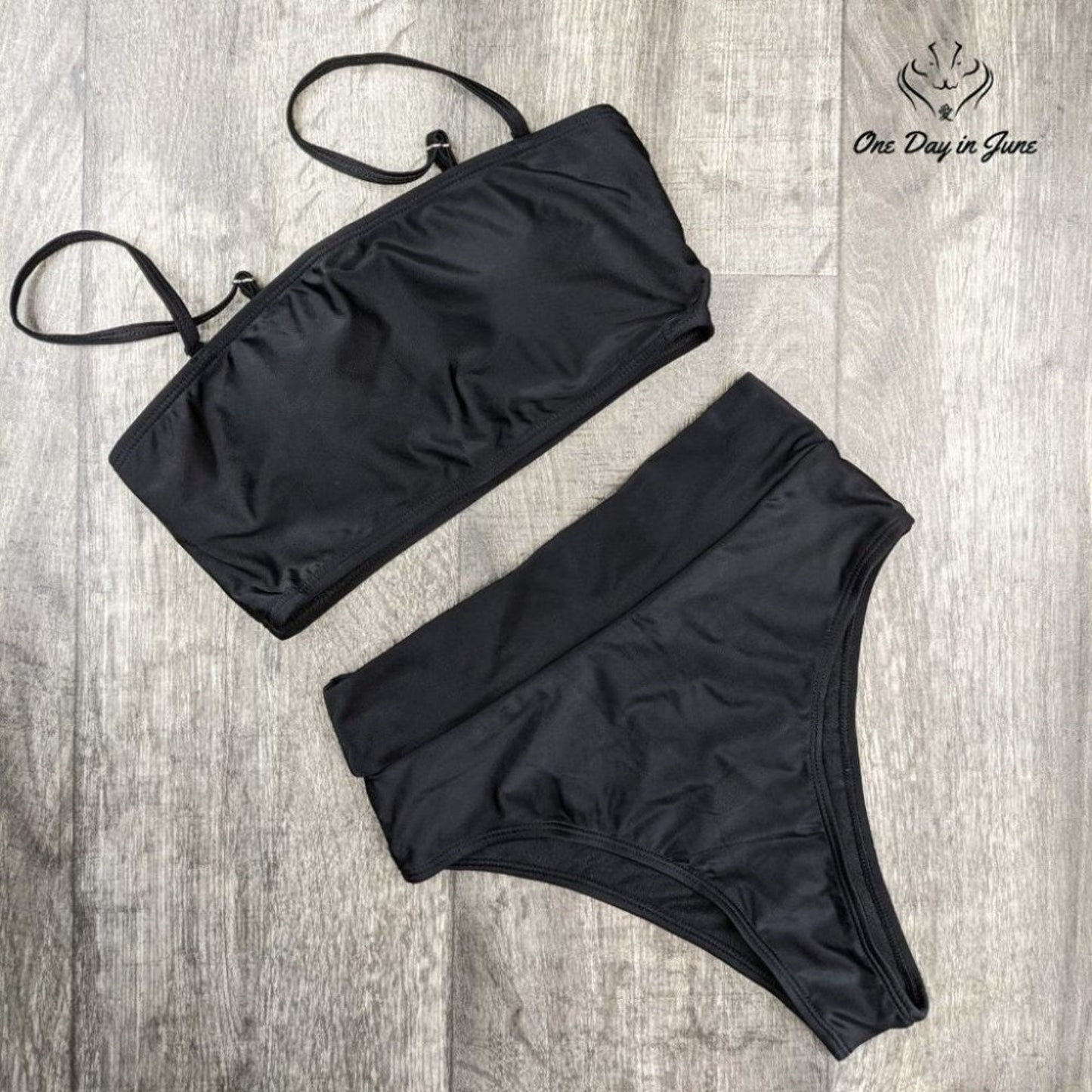 Pink Queen Cheeky High Waist Bikini Swimsuit Black Bandeau NWT Size S