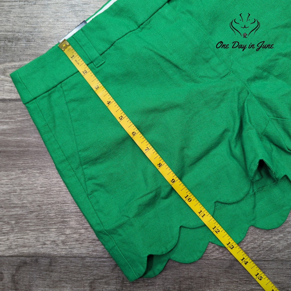 J. Crew 4" Scalloped Hem Shorts Kelly Green Linen Cotton NWT Size 8