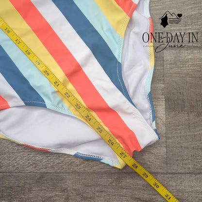 Shekini Retro Striped High Cut Low Back One Piece Swimsuit NWT Size L