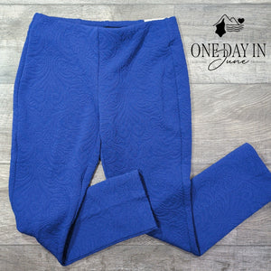 Chico's Petite Jacquard Slim Leg Pull On Pants Cobalt Blue NWT Size Chico's 00P
