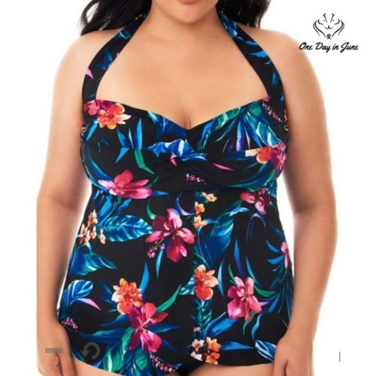 Trimshaper Slimming Control Floral Tankini Top Size 24W