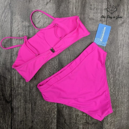 Moshengqi High Waist Bikini Hot Pink High Cut Two Piece Swimsuit NWT Size S