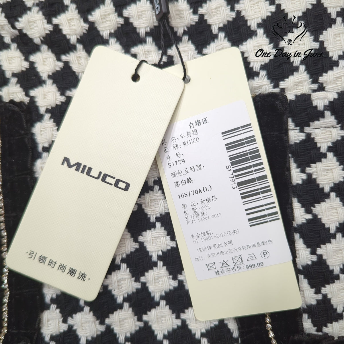 MIUCO Houndstooth Tweed Mini Skort Rhinestone Pocket Black White NWT Size L