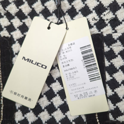 MIUCO Houndstooth Tweed Mini Skort Rhinestone Pocket Black White NWT Size L