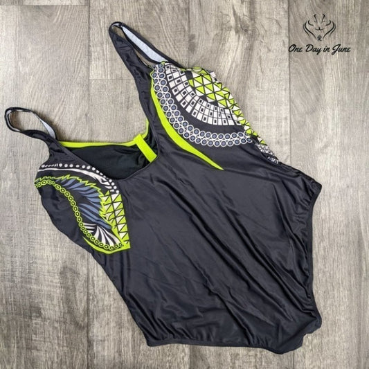 Amzbrly Retro Style Tribal Print One Piece Swimsuit Size XL