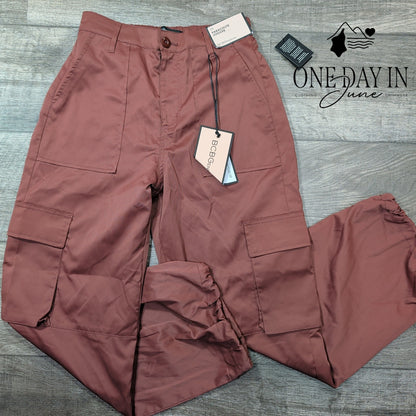 BCBGeneration Parachute Jogger Pants Brown Cargo Utility NWT Size XS