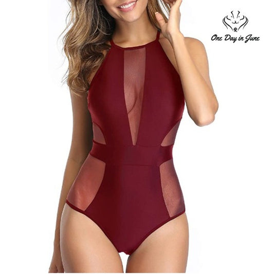 Holipick Mesh Cutout Halter High Neck One Piece Size S