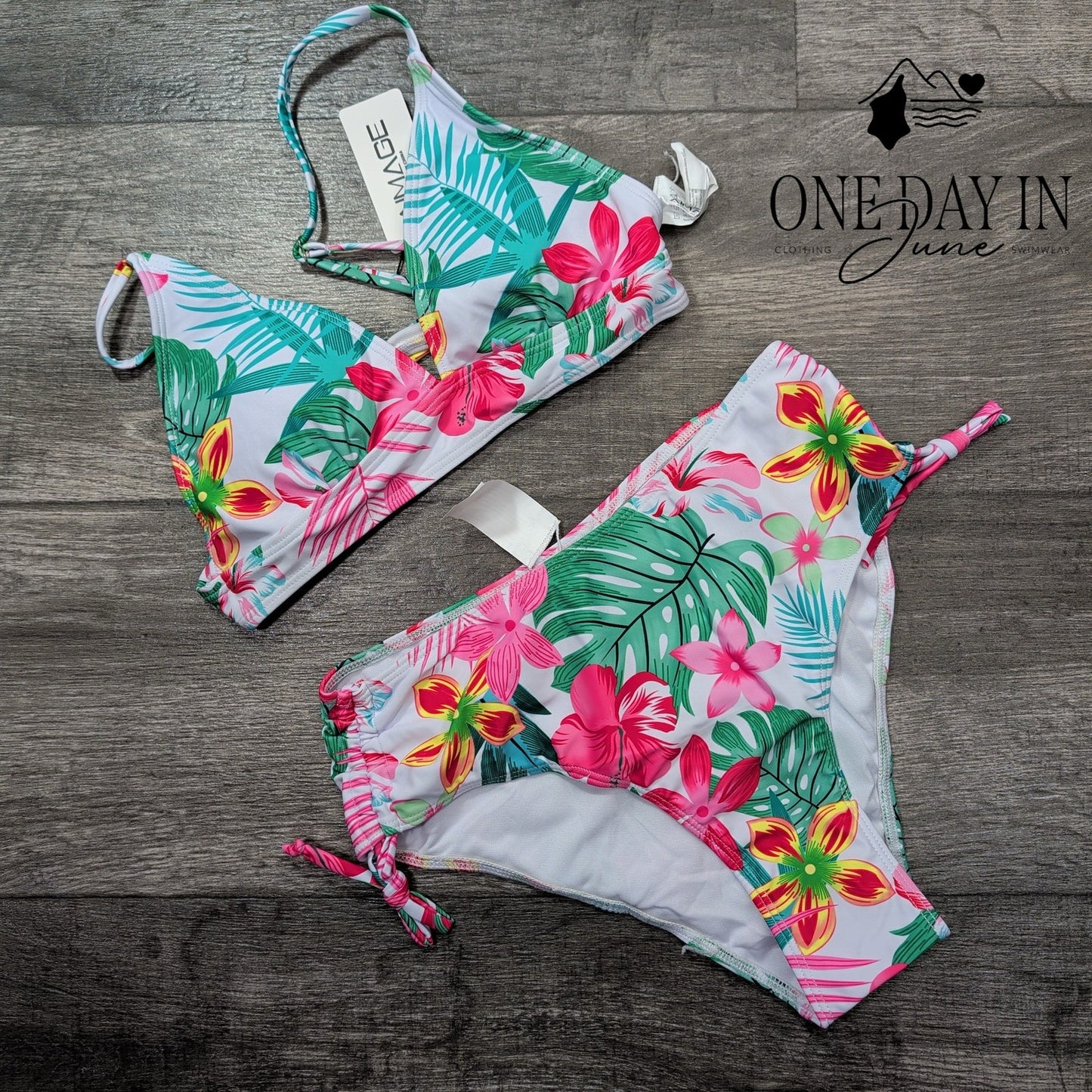 Aimage Floral Drawstring Bikini Swimsuit Size S