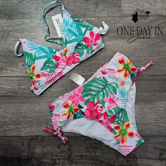 Aimage Floral Drawstring Bikini Swimsuit Size S