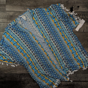 La Blanca Scarf City Kimono Swim Cover Up Blue Tassel Resortwear NWT Size OS