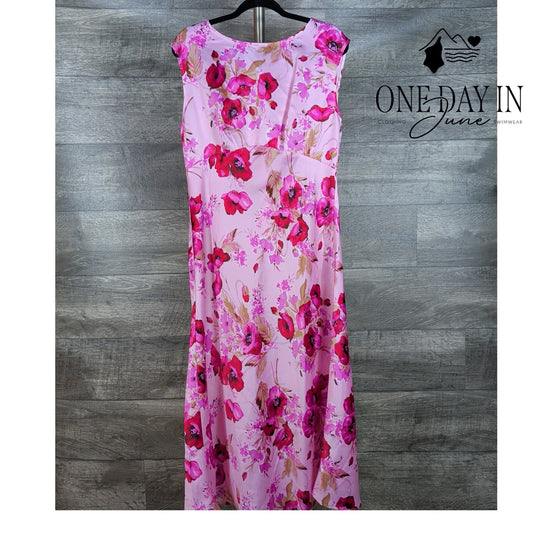 Talbots Watercolor Floral Fit & Flare Midi Dress Pink Red NWT Size 12