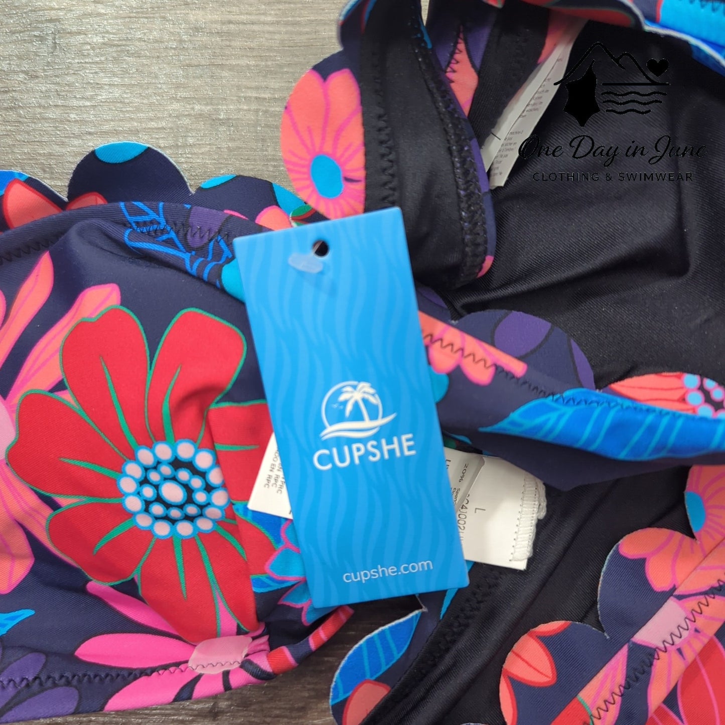 Cupshe One Shoulder Scallop Edge Bikini Swimsuit Size L