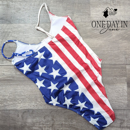CharmLeaks Ribbed American Flag One Piece Swimsuit Size S