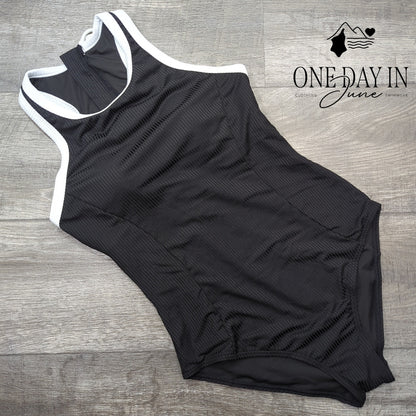 Charmo High Neck Ribbed One Piece Swimsuit Size M