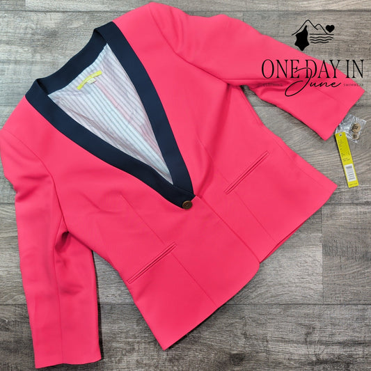 Gianni Bini One Button Blazer Candy Shop Pink Black Trim NWT $129 Size 6